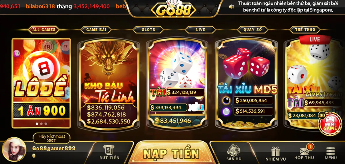 Danh sách các trò chơi phổ biến game đổi thưởng go88